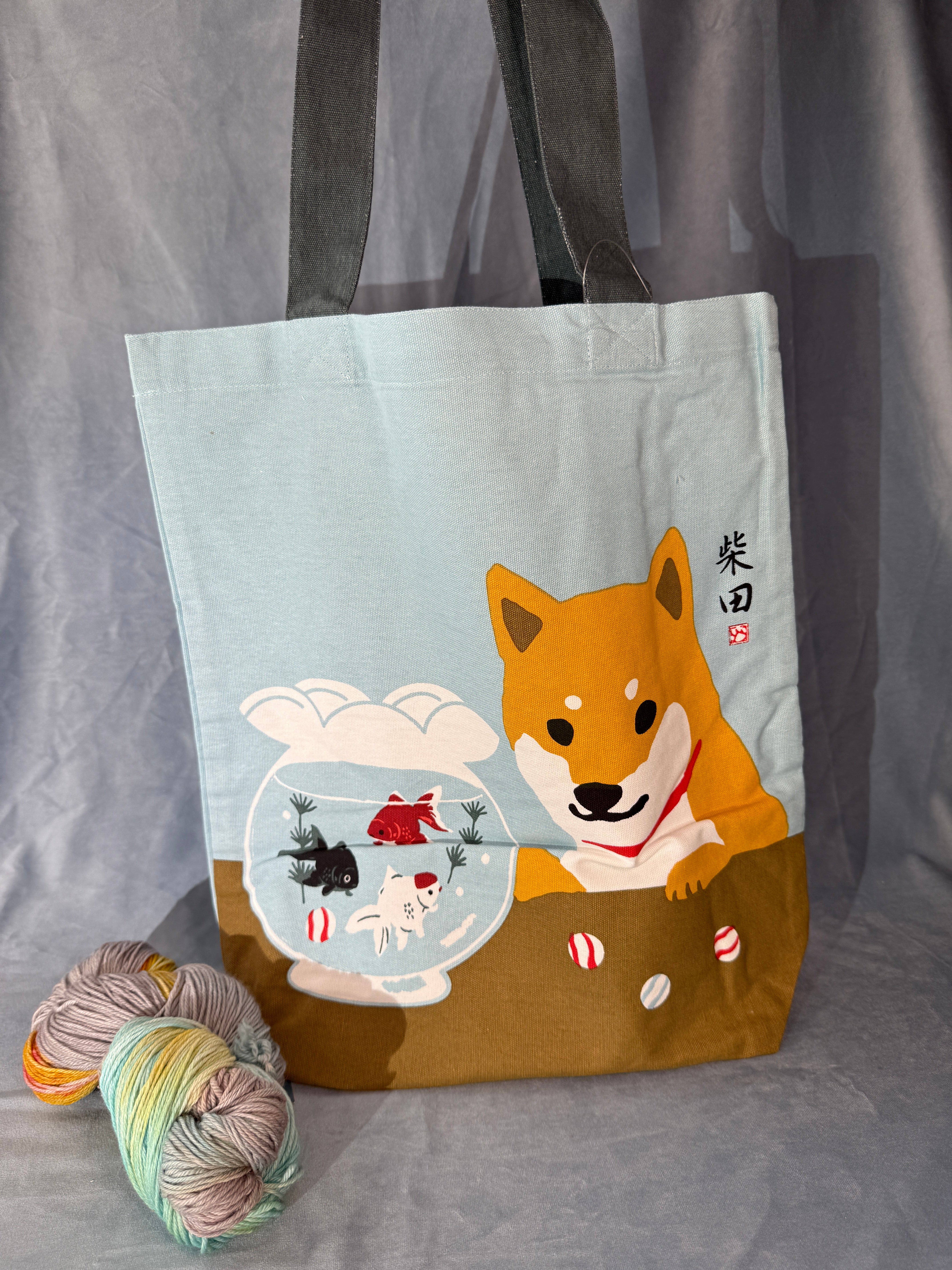 Fish Bowl Shiba Tote Bag 14x15 inch
