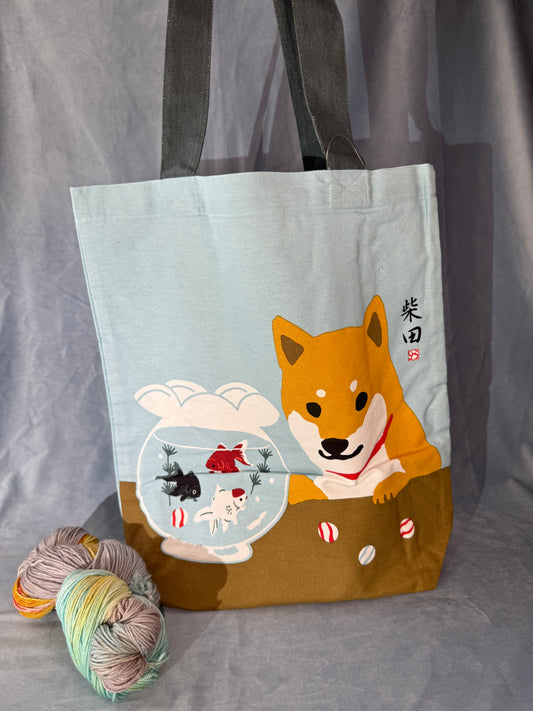 Fish Bowl Shiba Tote Bag 14x15 inch