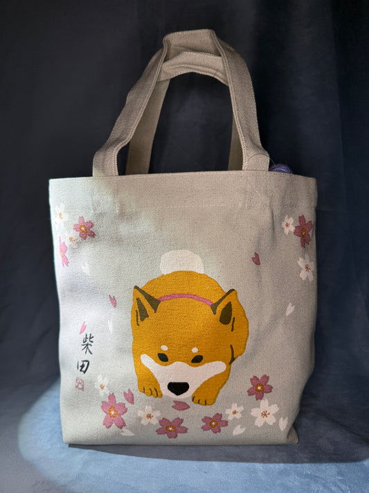 Gray Sakura Shiba Tote Bag 9x13 inch