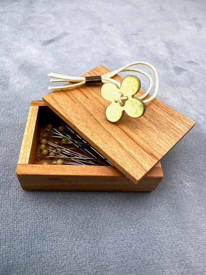 Cohana Glass Sewing Pins in a Cherry-Wood Box